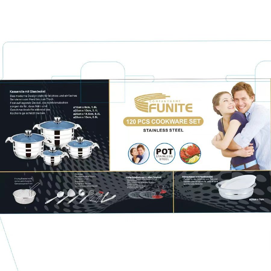 120pc Home Kitchen Cooking Pots and Pans Cooker Sets nonstick coating Glass lid non-stick cookware set
