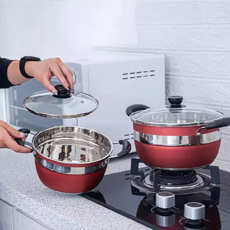Stainless Steel 12Piece Pot Set non stick cookware setsThickened Double Bottom cookware set Frying Pan Soup Pot cooking