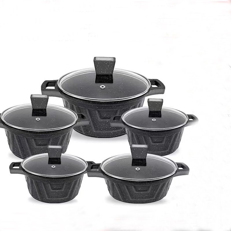 Stocked 10pcs Pots And Pans Non-Stick Cookware Set New Arrival Home Use Aluminium Alloy Aluminium Granite Cookware Set