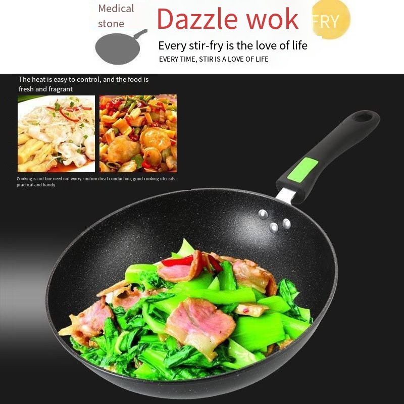Hot selling three piece set of wheat rice stones non stick flat bottomed frying pan fried egg and meat boiling soup cookware set