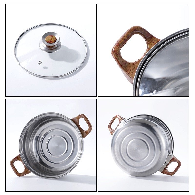 12-Piece Non-Stick Stainless Steel Cookware Set Wood Grain Handle Classic Design Sustainable Features Multi-Function Kitchenware