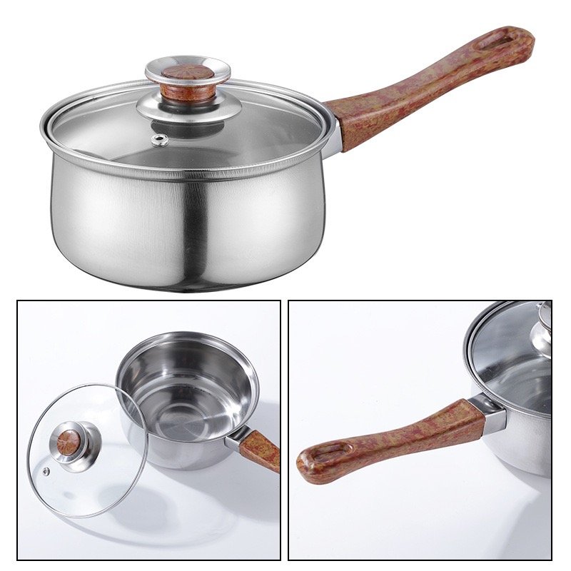 12-Piece Non-Stick Stainless Steel Cookware Set Wood Grain Handle Classic Design Sustainable Features Multi-Function Kitchenware