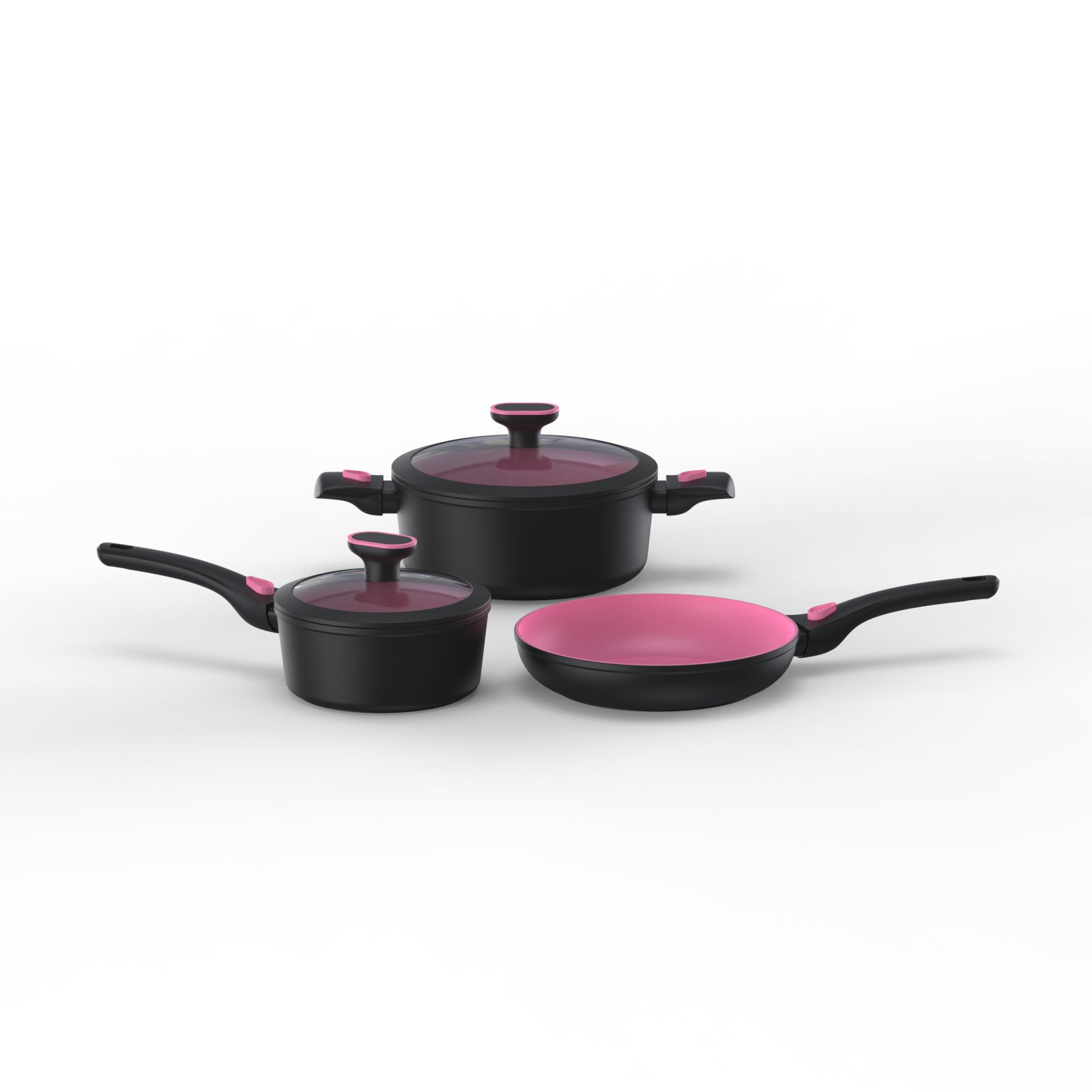 New design forged aluminum cookware set with removable handle silicone lid nonstick fry pan grill pan