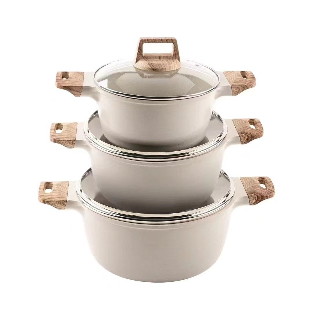 Factory Wholesale Modern Carbon Steel Non-Stick Cookware Set Stainless Steel Glass Lids Sustainable Gas Kitchen Sauce Pots Pans