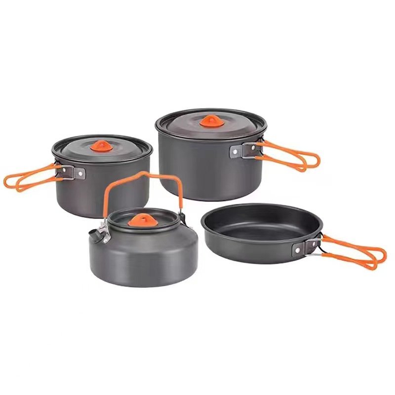 Outdoor set of pots and camping cookware set, portable outdoor water kettle camping non stick frying pan camping equipment