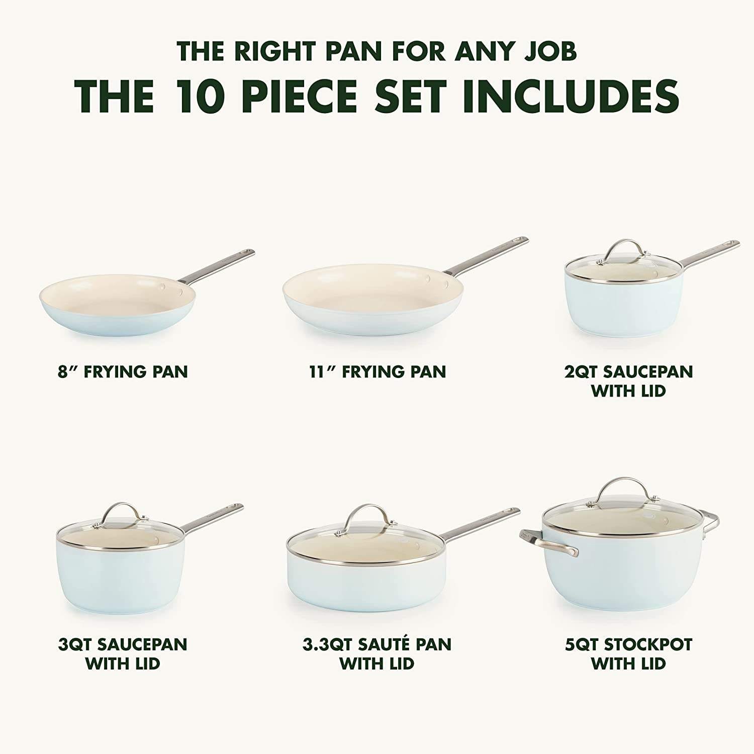 High Quality light blue cast iron Healthy Ceramic Nonstick 10 Piece Cookware Pots and Pans Set