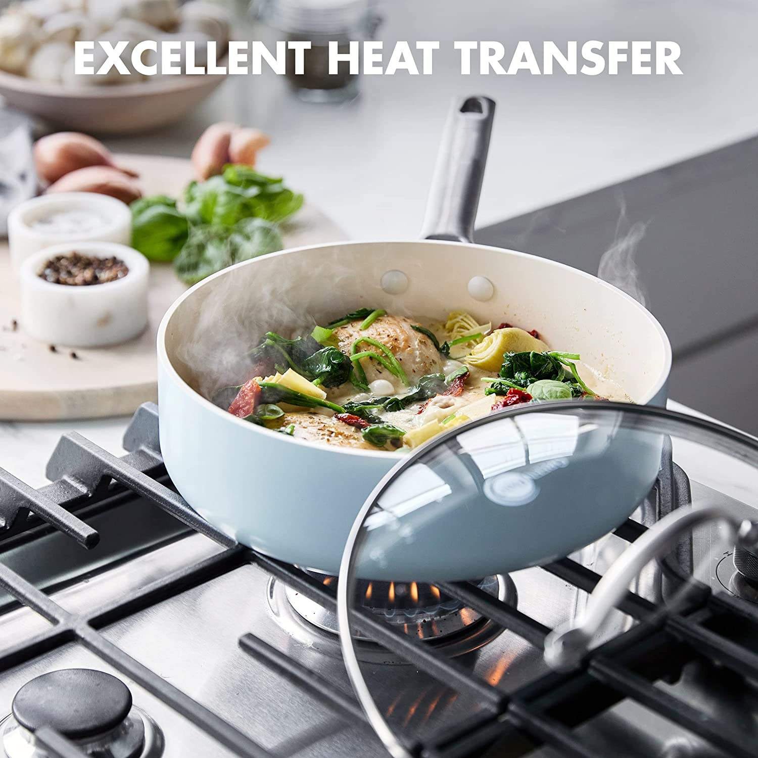 High Quality light blue cast iron Healthy Ceramic Nonstick 10 Piece Cookware Pots and Pans Set