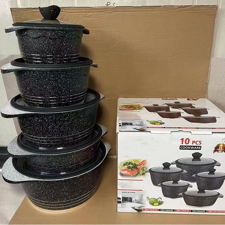 New Arrival 10PCS Aluminum Pot Cooking Pot and Pans Non Stick Cookware Set Granite Nonstick Cookware with Silicone Glass Lid