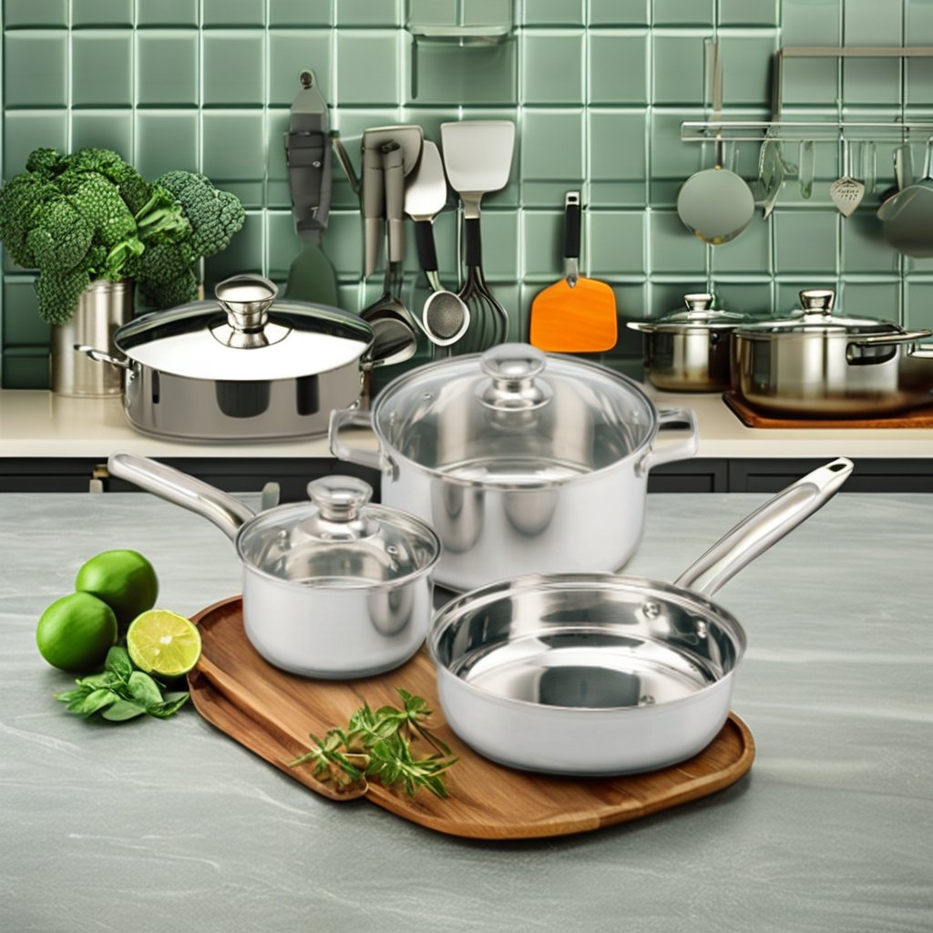 Custom Non-Stick Stainless Steel Cookware Set Includes Cooking Pot and Pans for Dinner Cooking in Kitchen Accessories