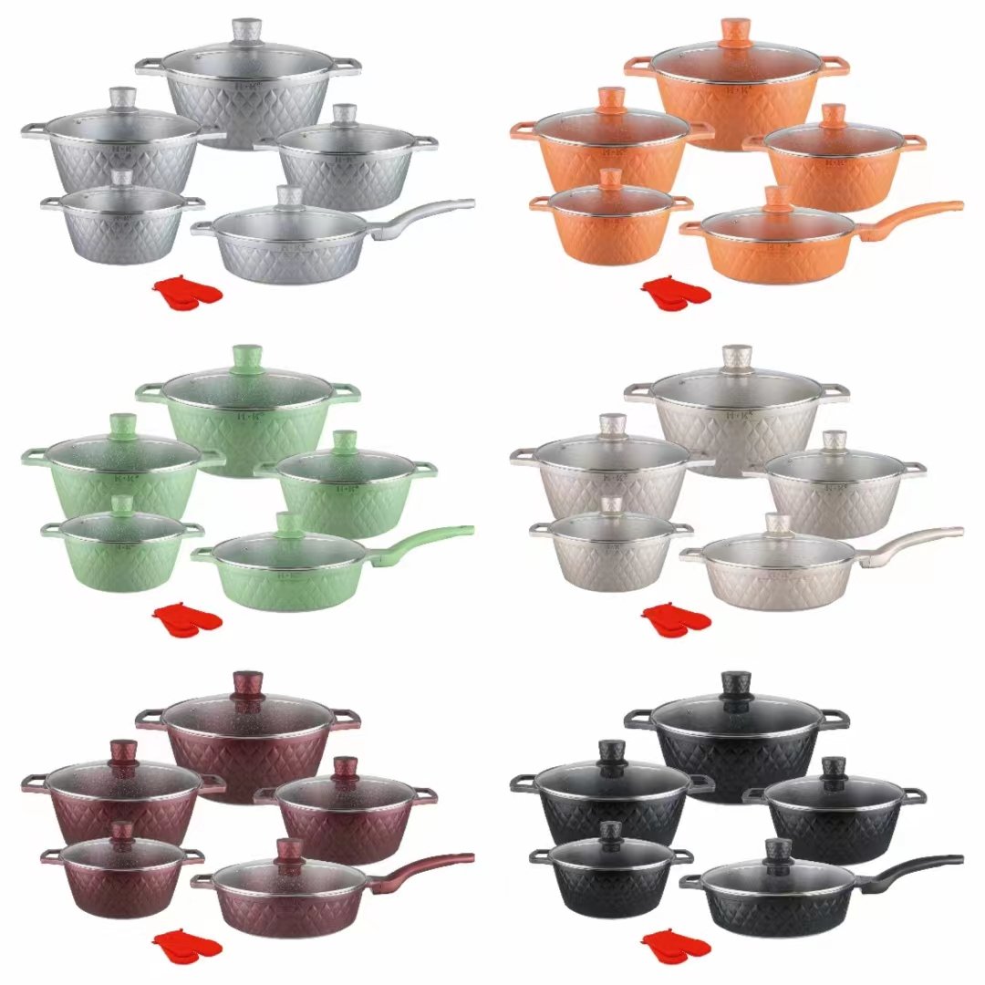 12pcs Stainless Steel Cookware Set with Tempered Glass Lids Nonstick Spiral Bottom Pots and Pans Classic Luxury Wooden Handles