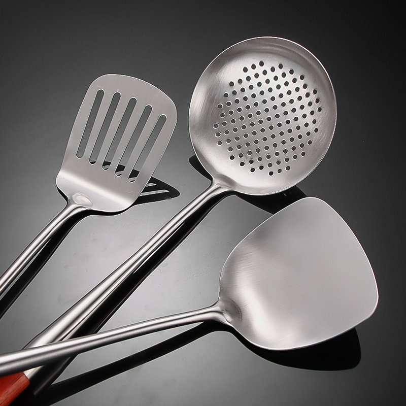 Kitchenware Set Cooking Spatula Slotted Spoon Skimming Tool Spoon Shovel Set Stainless Steel Kitchenware Set With Wooden Handles