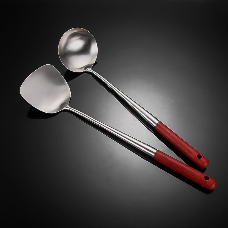 Kitchenware Set Cooking Spatula Slotted Spoon Skimming Tool Spoon Shovel Set Stainless Steel Kitchenware Set With Wooden Handles