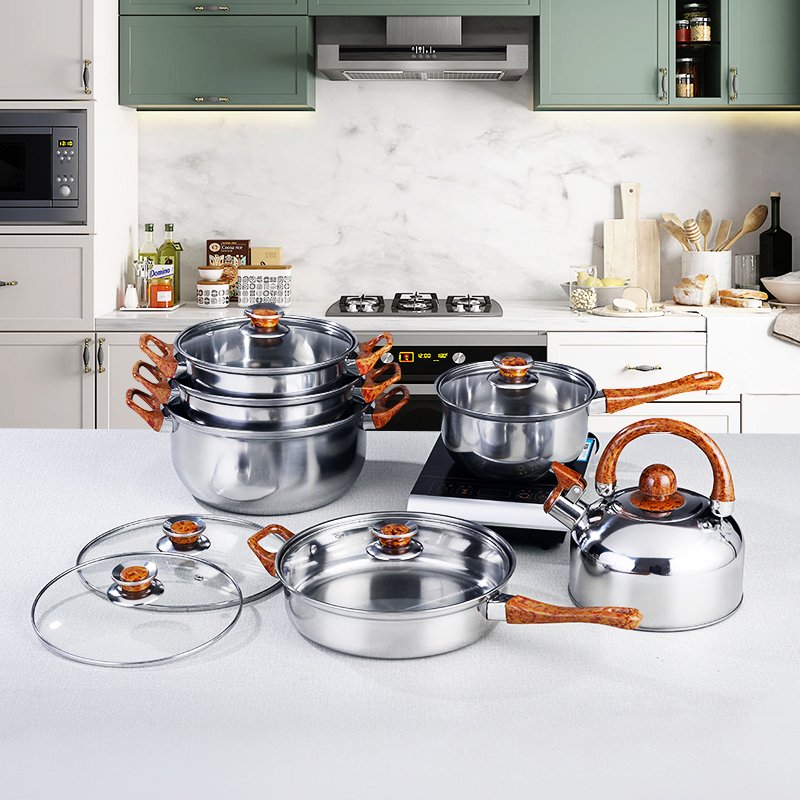 KS 12 Pieces Multi-function Stainless Steel Cooking Pot Set Cookware Set
