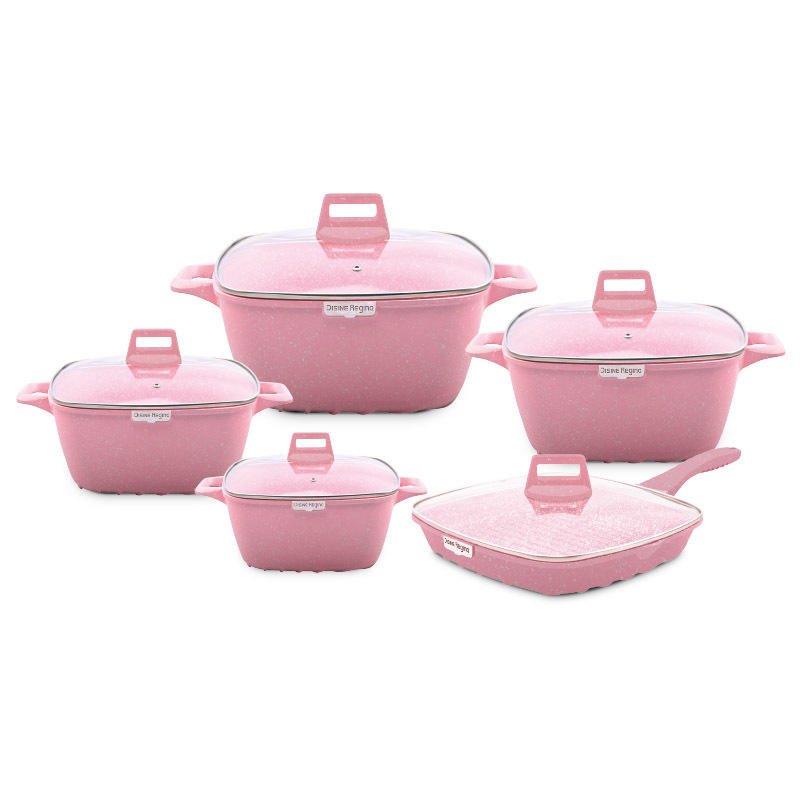 High Quality Snowflake Shape Hot Sale 25 Pcs Die Casting Aluminum Casserole Cooking Pot Kitchen Wholesale non stick Cookware Set