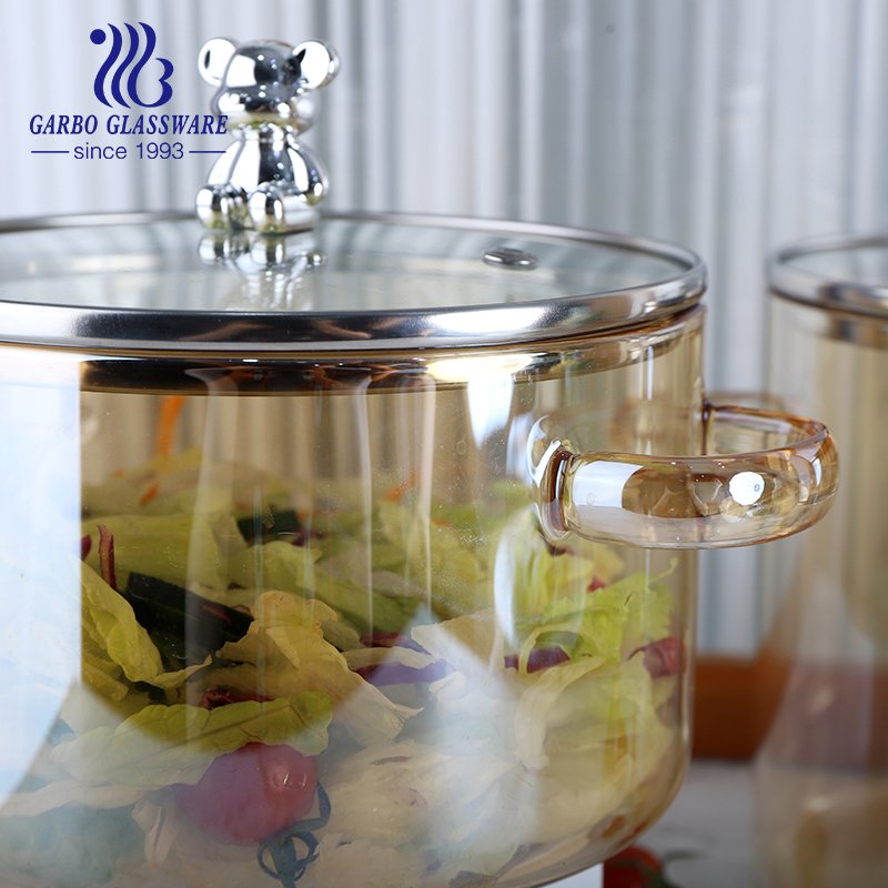 Factory New Arrival Glass Cookware with Cover 2.65L High Borosilicate Glass Cooking Pot Sets for Home Kitchen Food Warmers