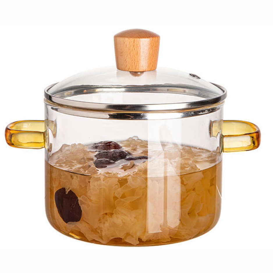 High Quality transparent glass cooking pot New Design Glass Cooking Pot Cookware Set glass cooking pot set With Wooden Handles