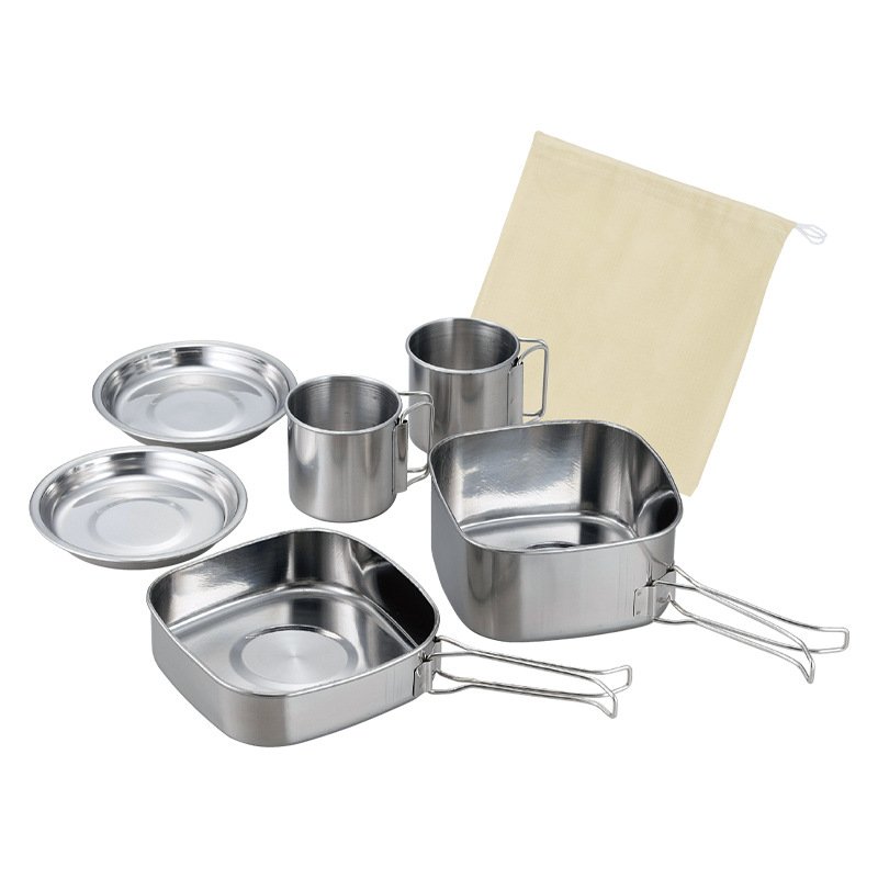 factory wholesale 6pcs Cooking Pots and Pans Cookware Set Stainless Steel Eco Material for camping