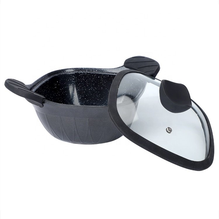 12pcs Non stick Cookware Set Die Cast Aluminum Marble Coating Square Casseroles with Silicone Ear