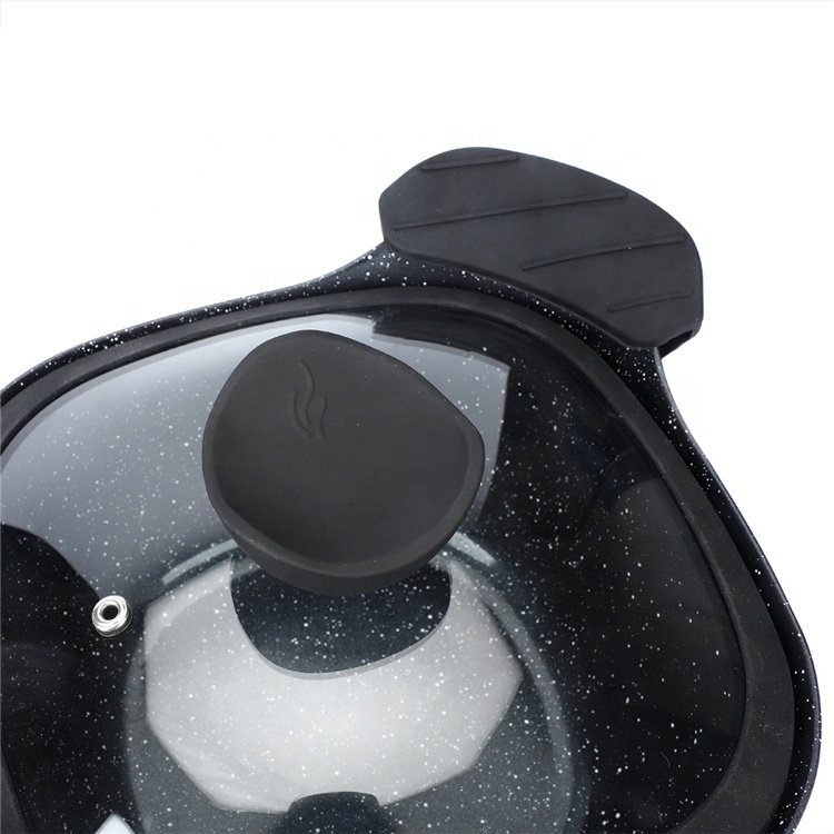 12pcs Non stick Cookware Set Die Cast Aluminum Marble Coating Square Casseroles with Silicone Ear