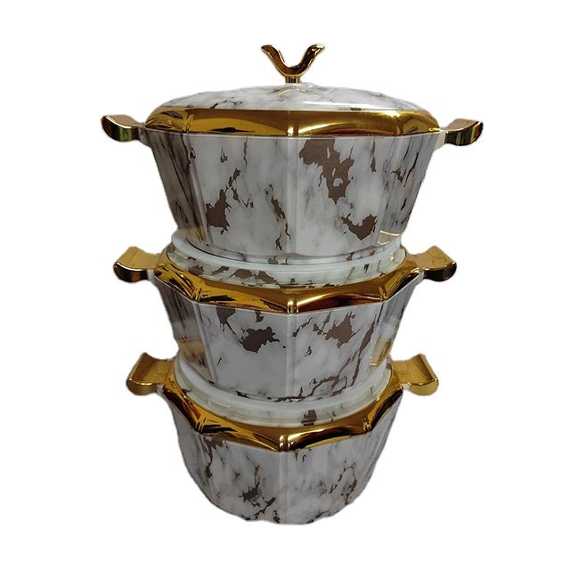 Muslin Round Insulated Casserole Server Hot Pot Set of 3 Gold Plated Cover Food Serving Insulated Hot Pot