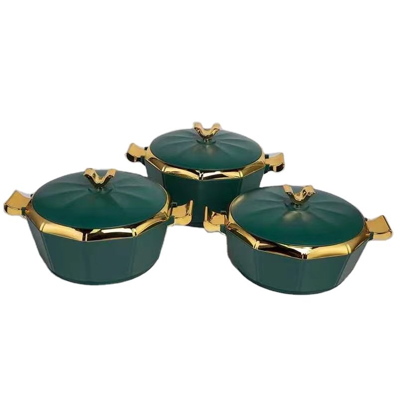 Muslin Round Insulated Casserole Server Hot Pot Set of 3 Gold Plated Cover Food Serving Insulated Hot Pot