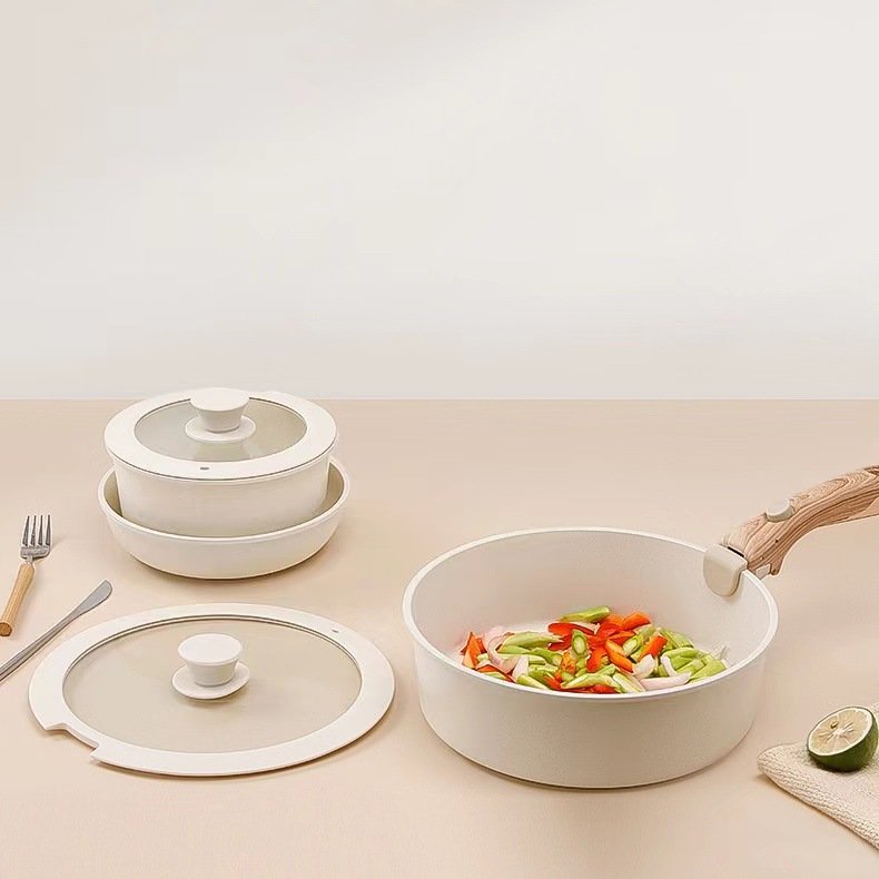 Kitchen Aluminum Alloy Non Stick Pots Cooking Cookware Sets With Removable Handle