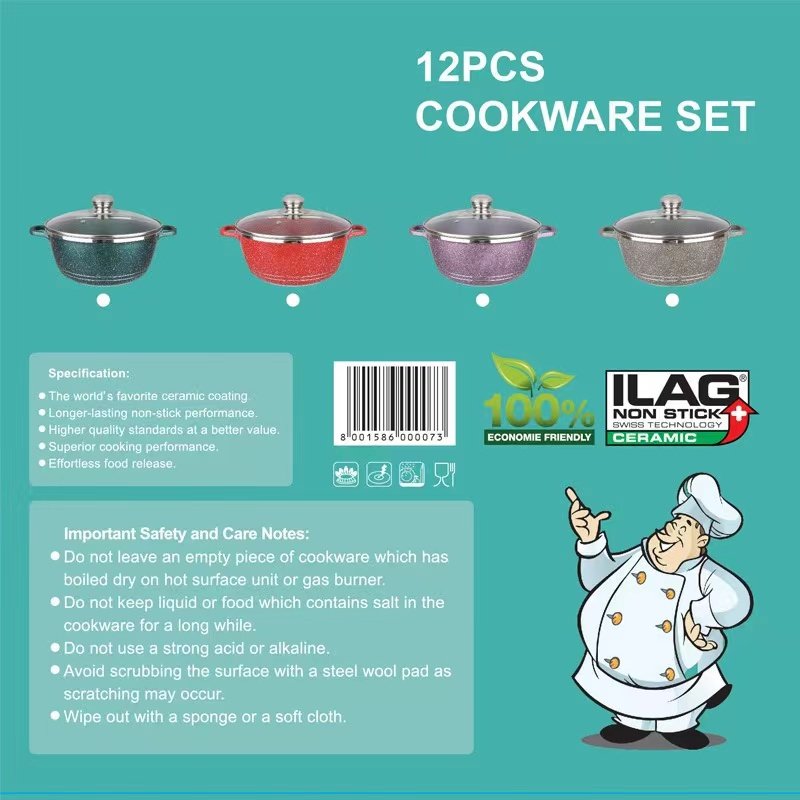 Cook Dinnerware 12 pieces granite cookware set Cute dessini cookware set