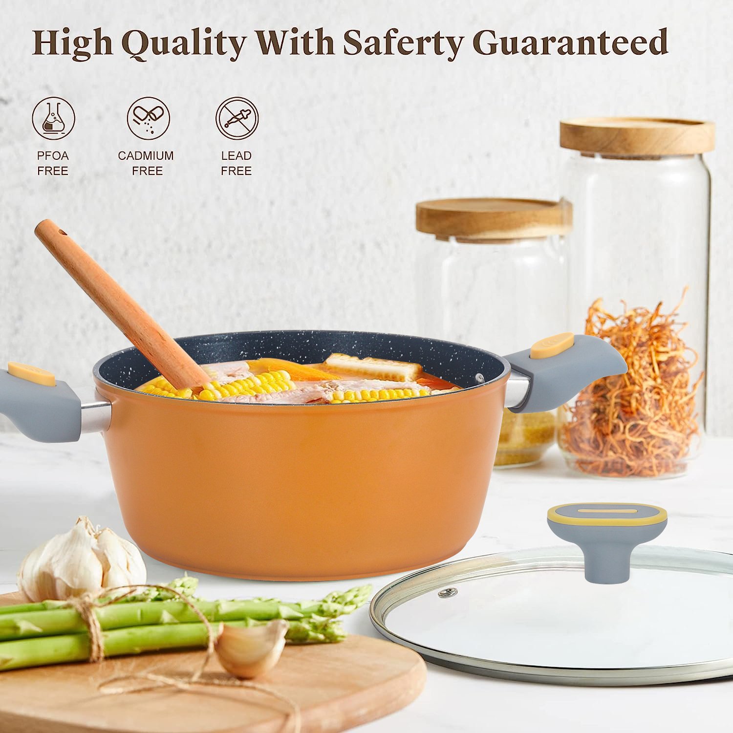 Pots and Pans Set Nonstick with Detachable Handles-Ceramic Kitchen Cookware Sets-Stackable Cooking Set for All Stoves