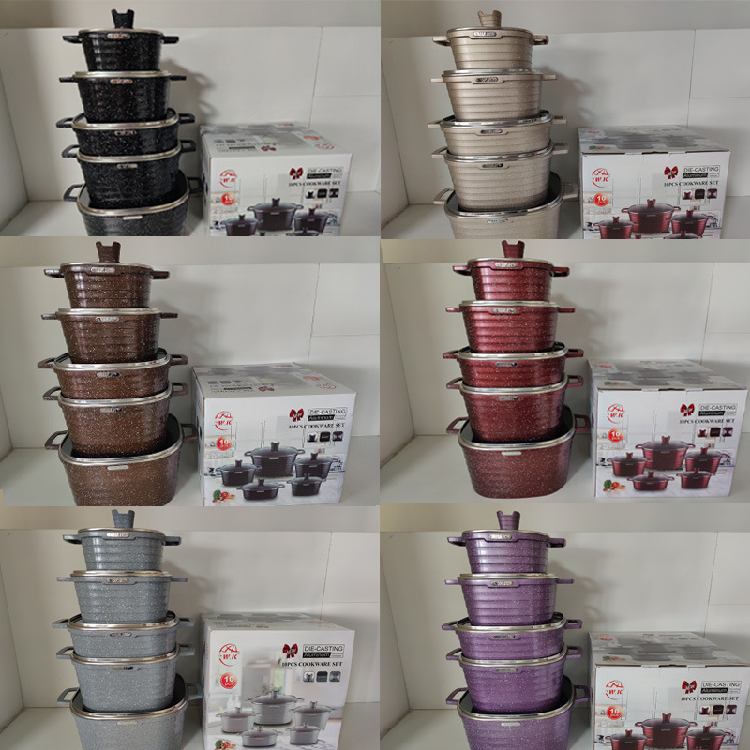 10 pcs Wholesale Korean Style NonStick pot set cookware set cooking with Mold Silicone Wooden Plates cookware sets for BBQ Grill
