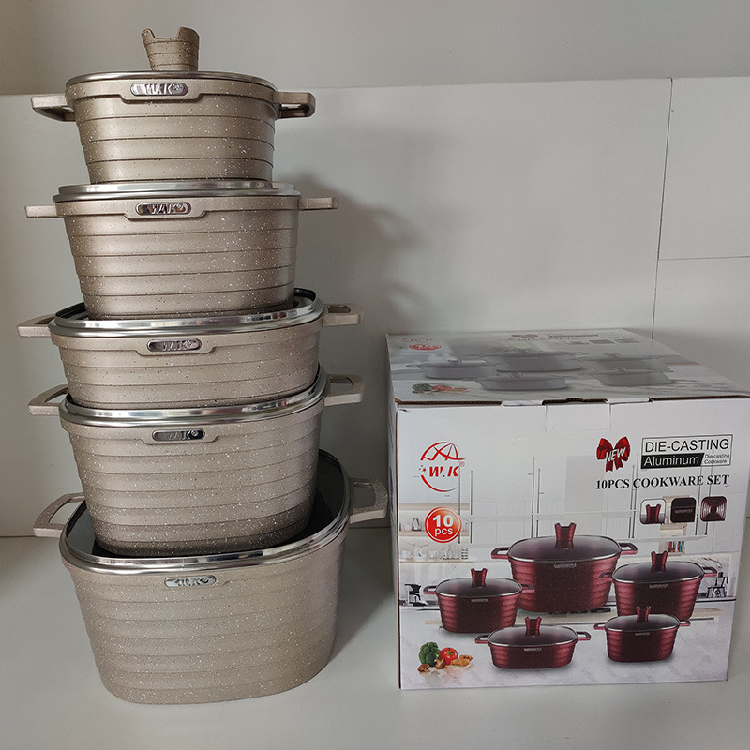 10 pcs Wholesale Korean Style NonStick pot set cookware set cooking with Mold Silicone Wooden Plates cookware sets for BBQ Grill