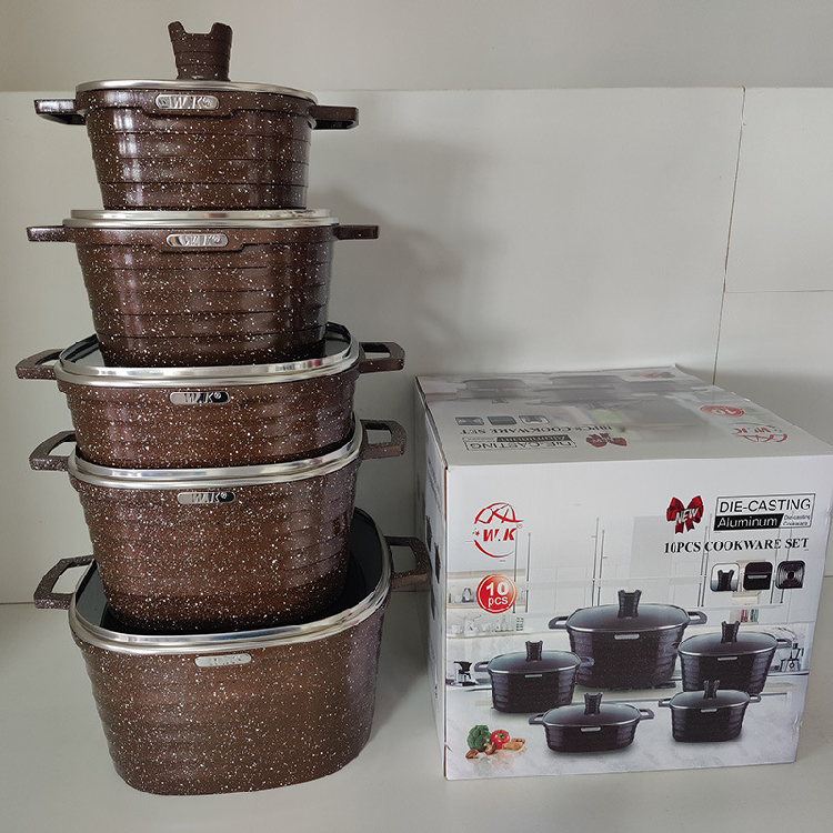 10 pcs Wholesale Korean Style NonStick pot set cookware set cooking with Mold Silicone Wooden Plates cookware sets for BBQ Grill