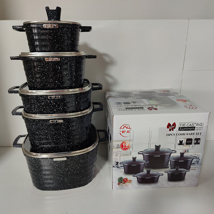 10 pcs Wholesale Korean Style NonStick pot set cookware set cooking with Mold Silicone Wooden Plates cookware sets for BBQ Grill