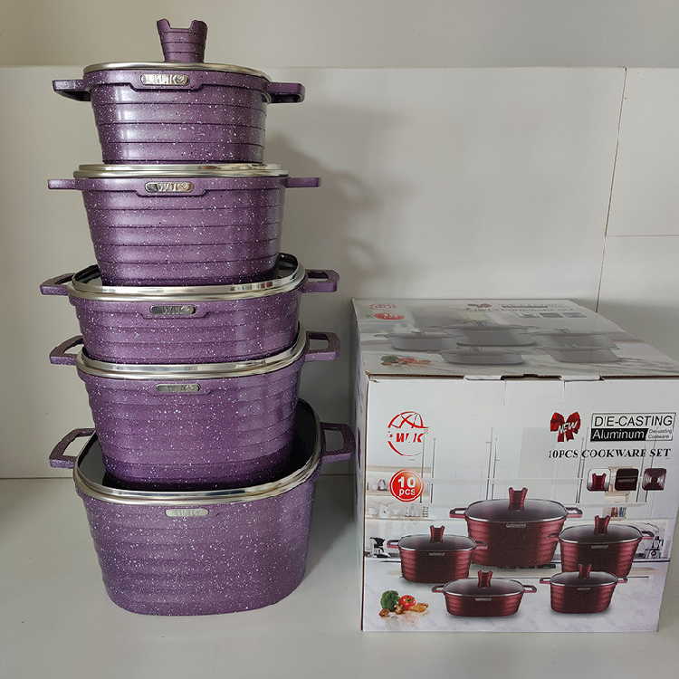 10 pcs Wholesale Korean Style NonStick pot set cookware set cooking with Mold Silicone Wooden Plates cookware sets for BBQ Grill