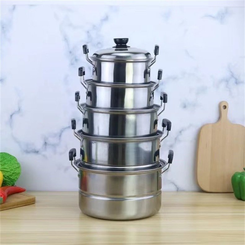 ZS Factory direct sales 10pcs stainless steel kitchenware soup pot cuisine cookware set stock pot stew cooking pot