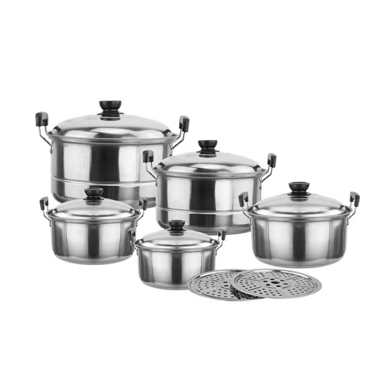 ZS Factory direct sales 10pcs stainless steel kitchenware soup pot cuisine cookware set stock pot stew cooking pot