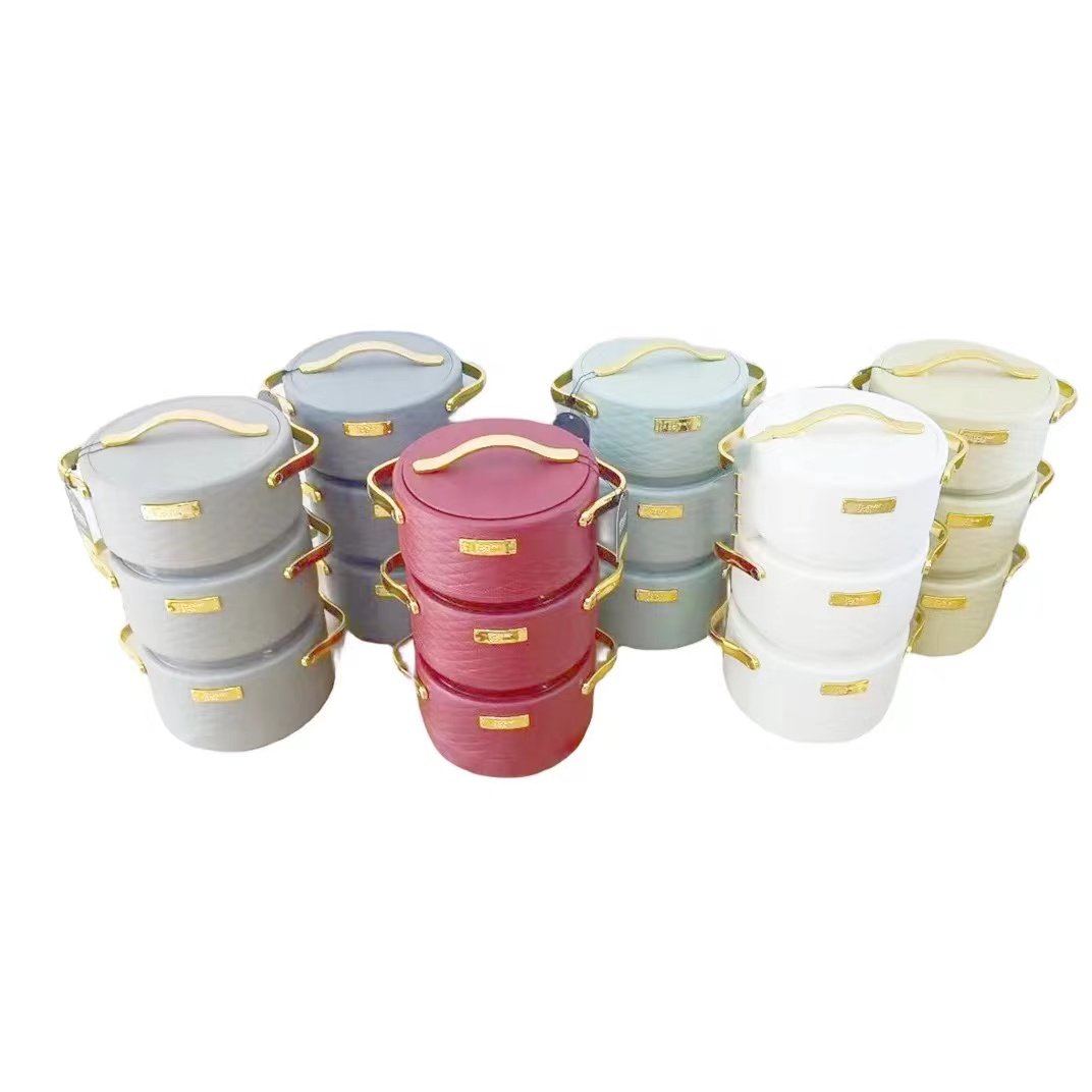 Wholesale large capacity food thermo container 3 Pcs 1.5L 2L 2.5L Thermal Insulated Hot Pot Food Warmer Set with Leather Handle