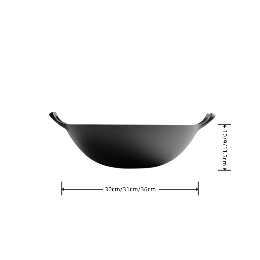 Traditional Cast Iron Chinese Wok Cooker Frying Pan Cooking Pots With Double Handle Glass Lid