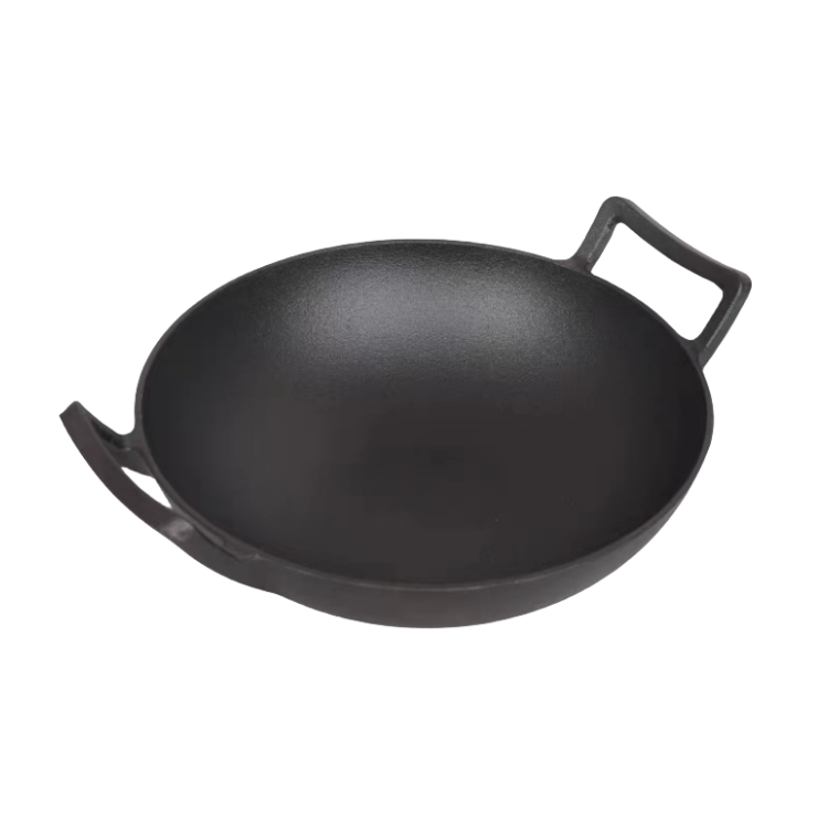 Traditional Cast Iron Chinese Wok Cooker Frying Pan Cooking Pots With Double Handle Glass Lid