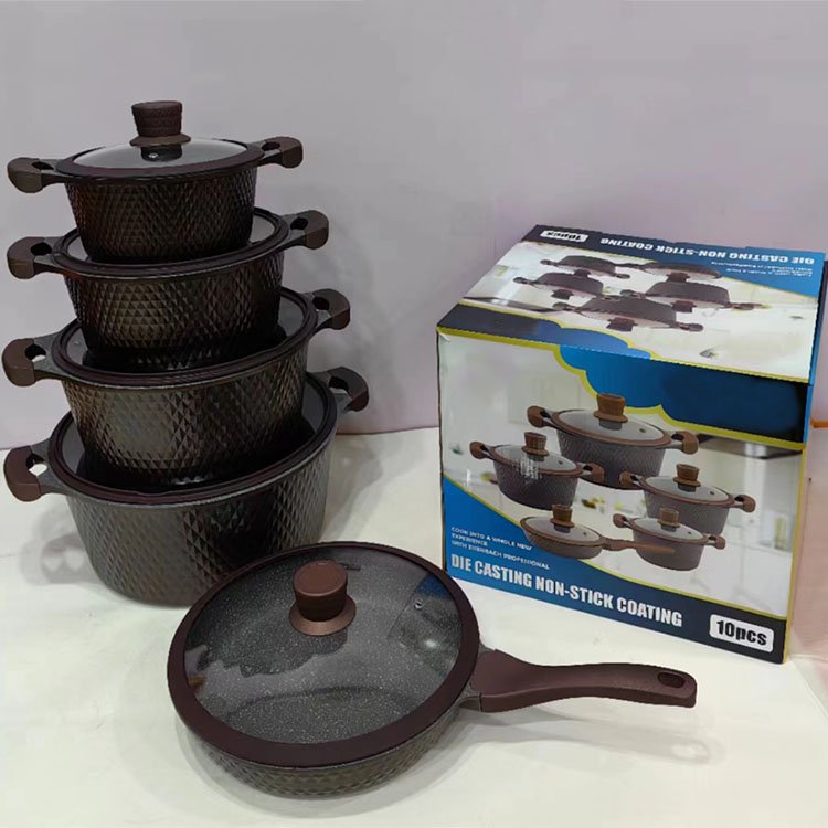New Design Ceramic Coated Non Stick Cooking Pot 10pcs Die Casting Nonstick Granite Coating Aluminum Cookware Set