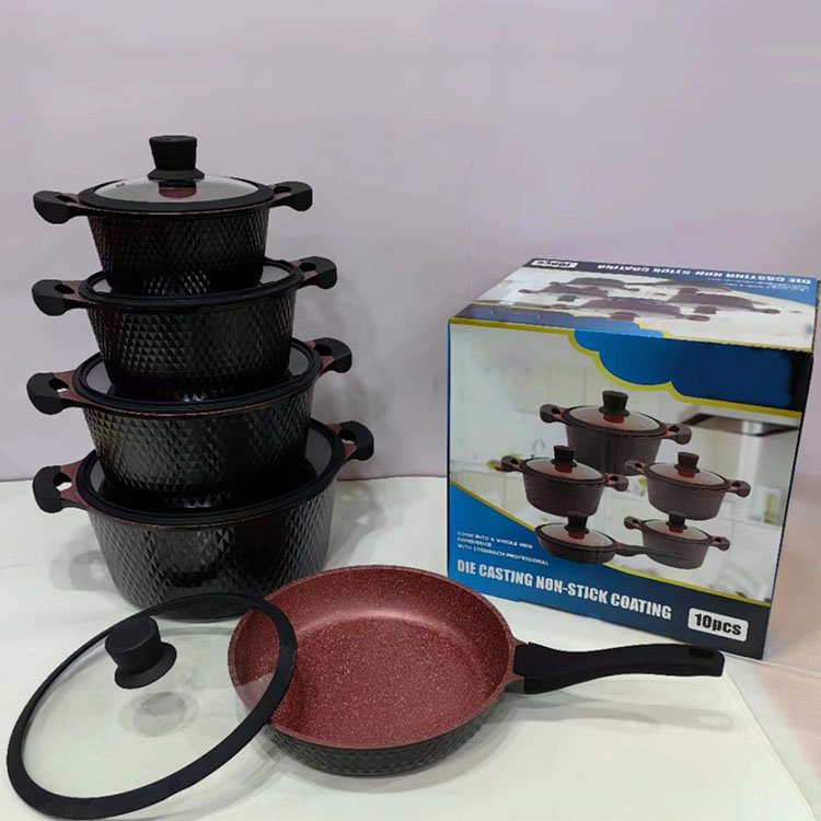 New Design Ceramic Coated Non Stick Cooking Pot 10pcs Die Casting Nonstick Granite Coating Aluminum Cookware Set