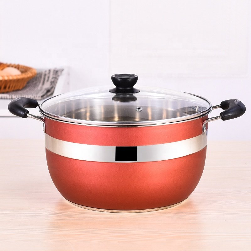 Stock Available Non Stick Stainless Steel 12 Pcs Red Cookware Set Pots And Pan Sets
