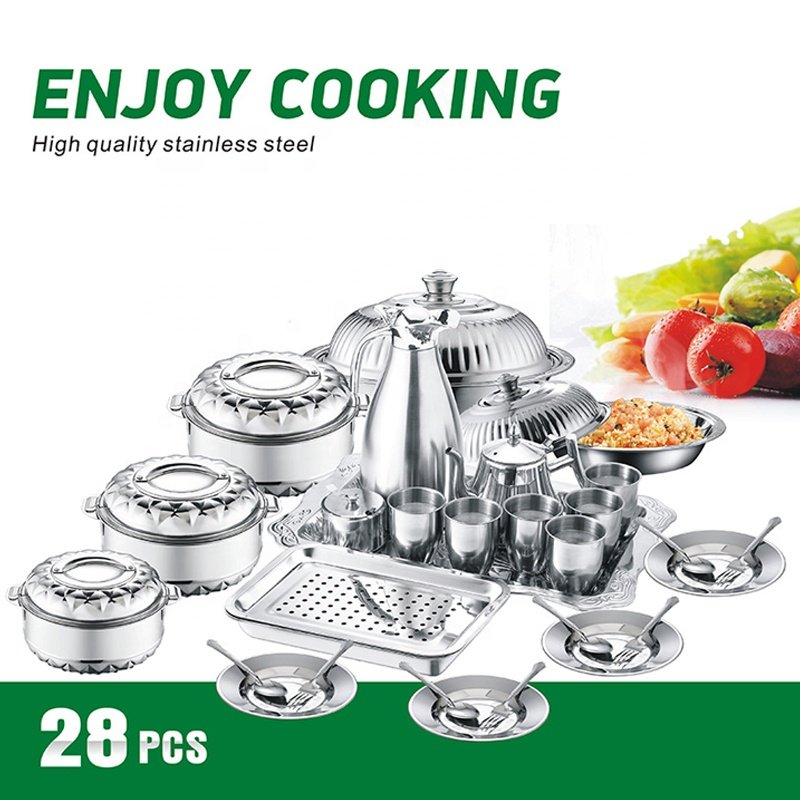Hot Selling 28 PCS Stainless Steel Kitchen Cookware Cooking Soup Pot Steel Pot Set Insulation Cookware Sets