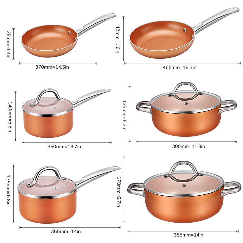 Aluminum Home Kitchen King Cookware 10pcs Copper Kitchen Accessories Pan Stainless Steel Cookware Set