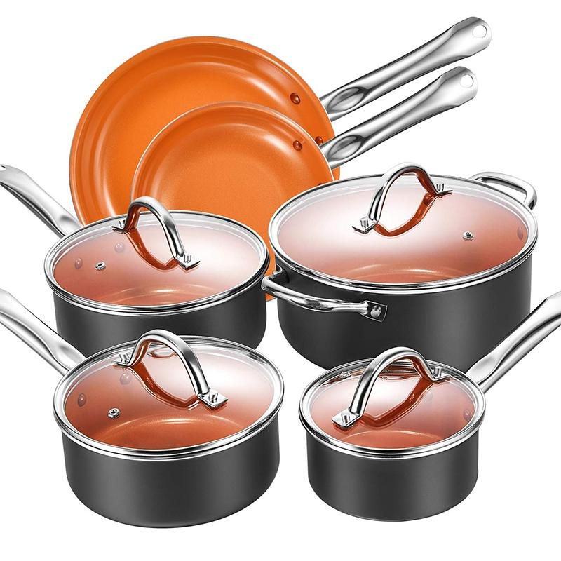 Aluminum Home Kitchen King Cookware 10pcs Copper Kitchen Accessories Pan Stainless Steel Cookware Set