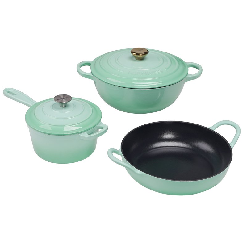 High-quality Custom Ceramic Coating Cast Iron Cooking Pot Cookware Set with Basting Lid