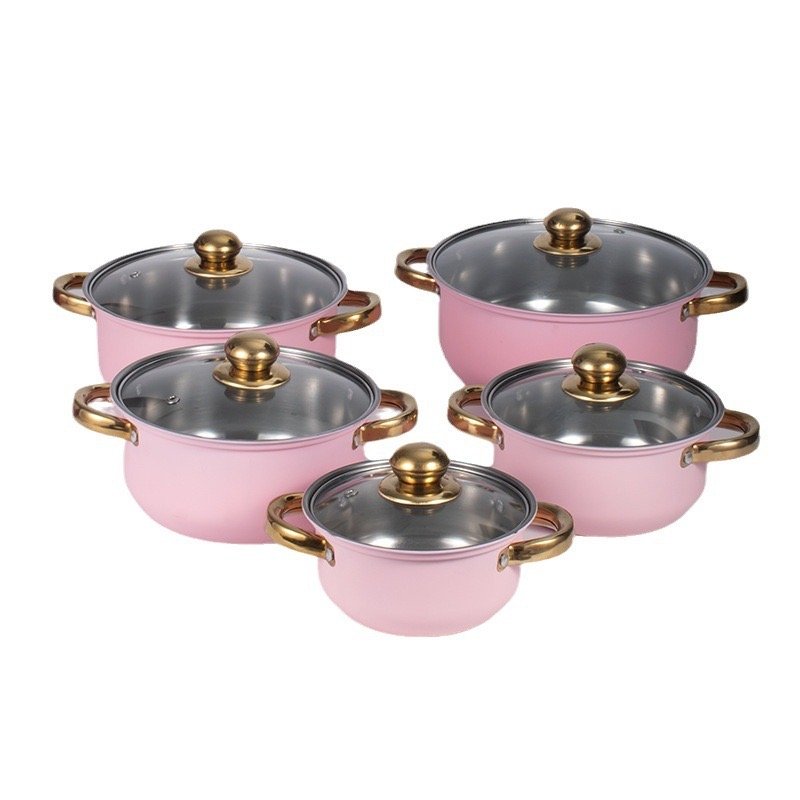 Factory Direct Sell Cookware Sets High-quality Popular Pink None Stick Pot Set Cookware Set 5PCS