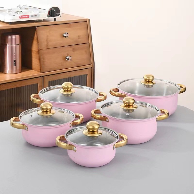 Factory Direct Sell Cookware Sets High-quality Popular Pink None Stick Pot Set Cookware Set 5PCS