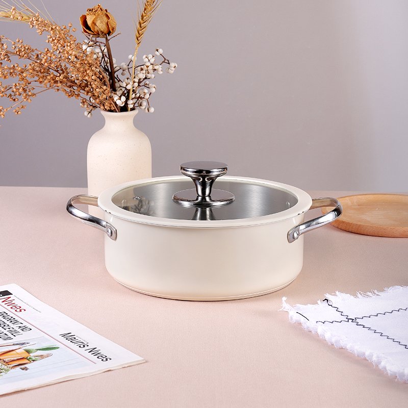 Ready to ship 3pcs set color beige stainless steel 304 healthy coating cooking milk pot set saucepan casserole cookware set