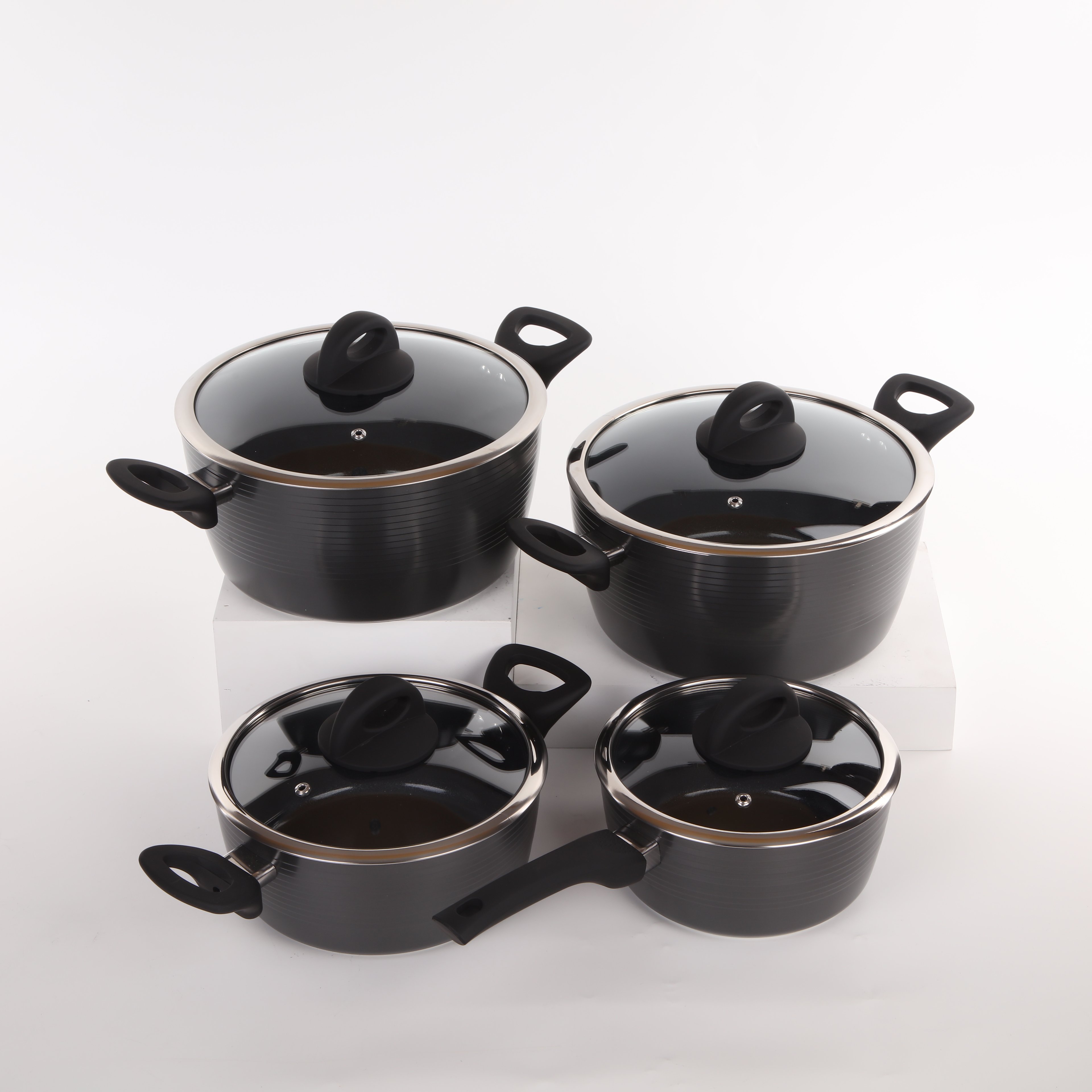 Aluminum nonstick stock pots 18-28cm cooking pots set with glass lid