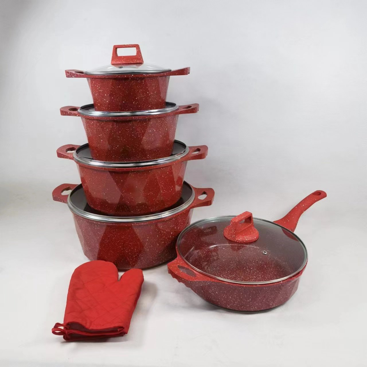Die Cast Aluminum Granite Coating Cooking Pot Cookware Set with Lid Kitchen Factory Direct Commercial 12pcs CLASSIC